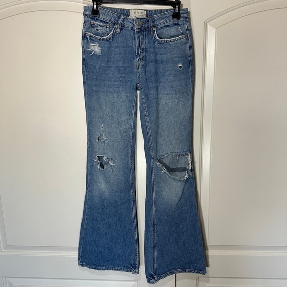 Free People Denim - Free People Relaxed Heritage Flare Jeans Women's 25 Blue‎ Button Fly Distressed